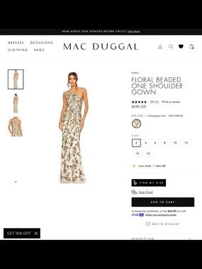 Mac Duggal Cream Gown with Gold Embellishments